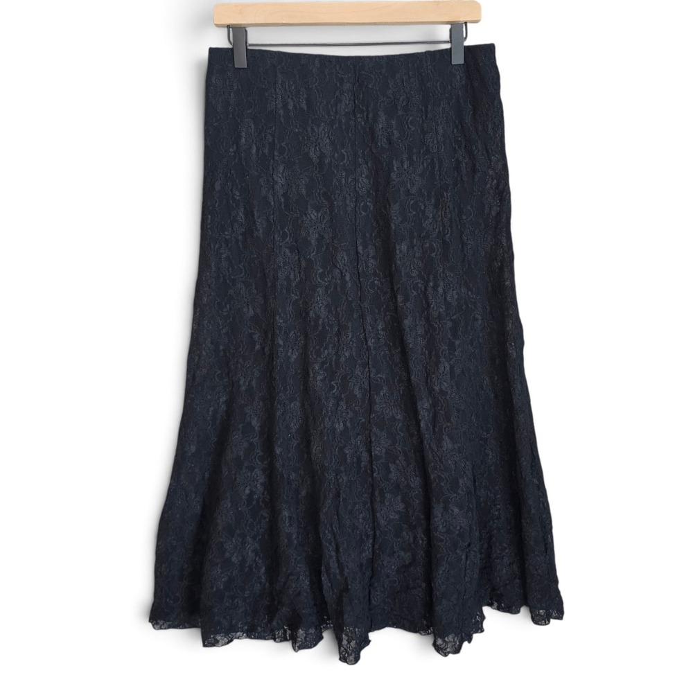 NWT Whimsigoth Black Floral Lace Midi Skirt M Goth Fairycore Vamp A-Line Cabi